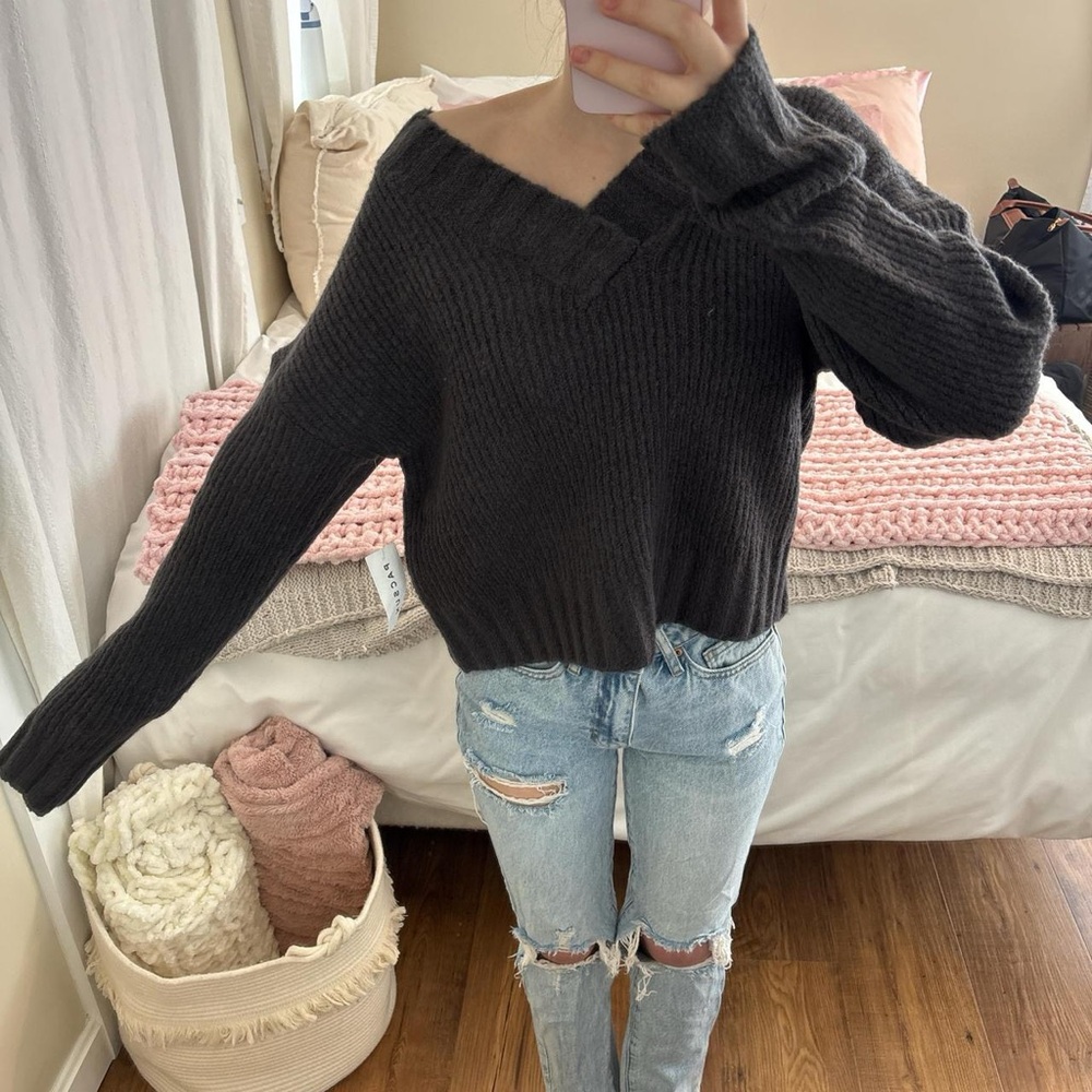 La Hearts Charcoal V-Neck Sweater